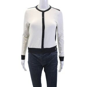 Foray Golf Womens Two-Toned Sheer Back button Up Cardigan Sweater White Size XS